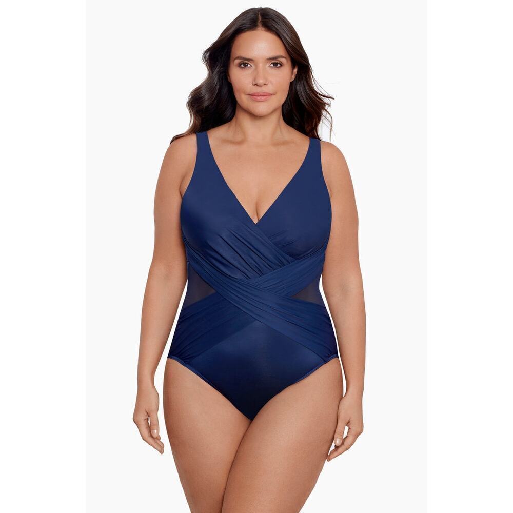 Miraclesuit Women's Crossover One Piece Swimsuit Midnight Blue Size 22W NWT
